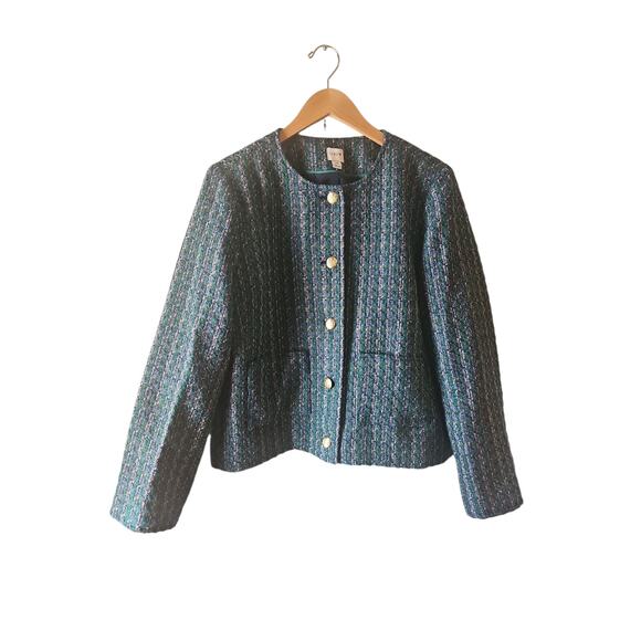 J. Crew Tweed lady jacket sz 16 green and navy blue blazer $228 - Picture 5 of 10